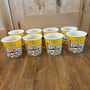 Set of 8 Plastic Small Popcorn Buckets Tubs Family Movie Night